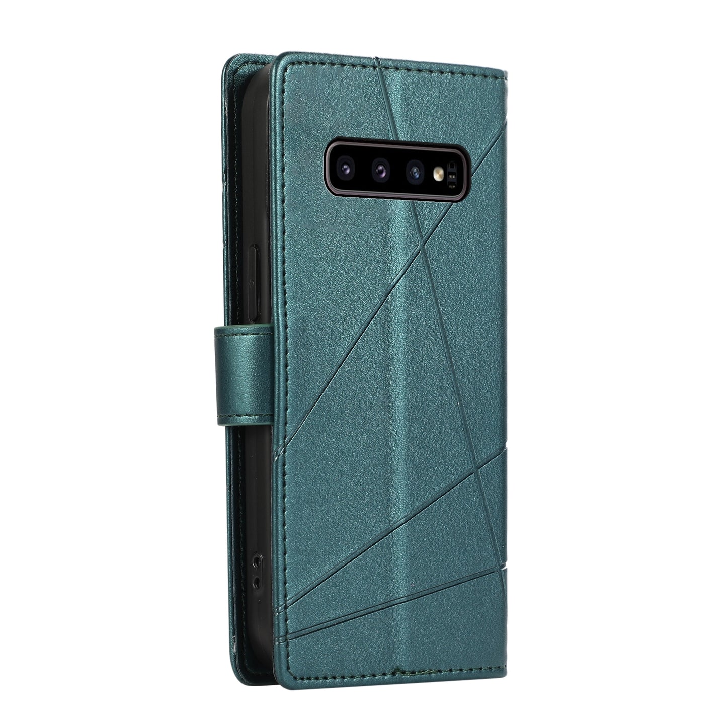 For Samsung Galaxy S10 Genuine Leather Texture Embossed Line Phone Case with Card Wallet & Kickstand