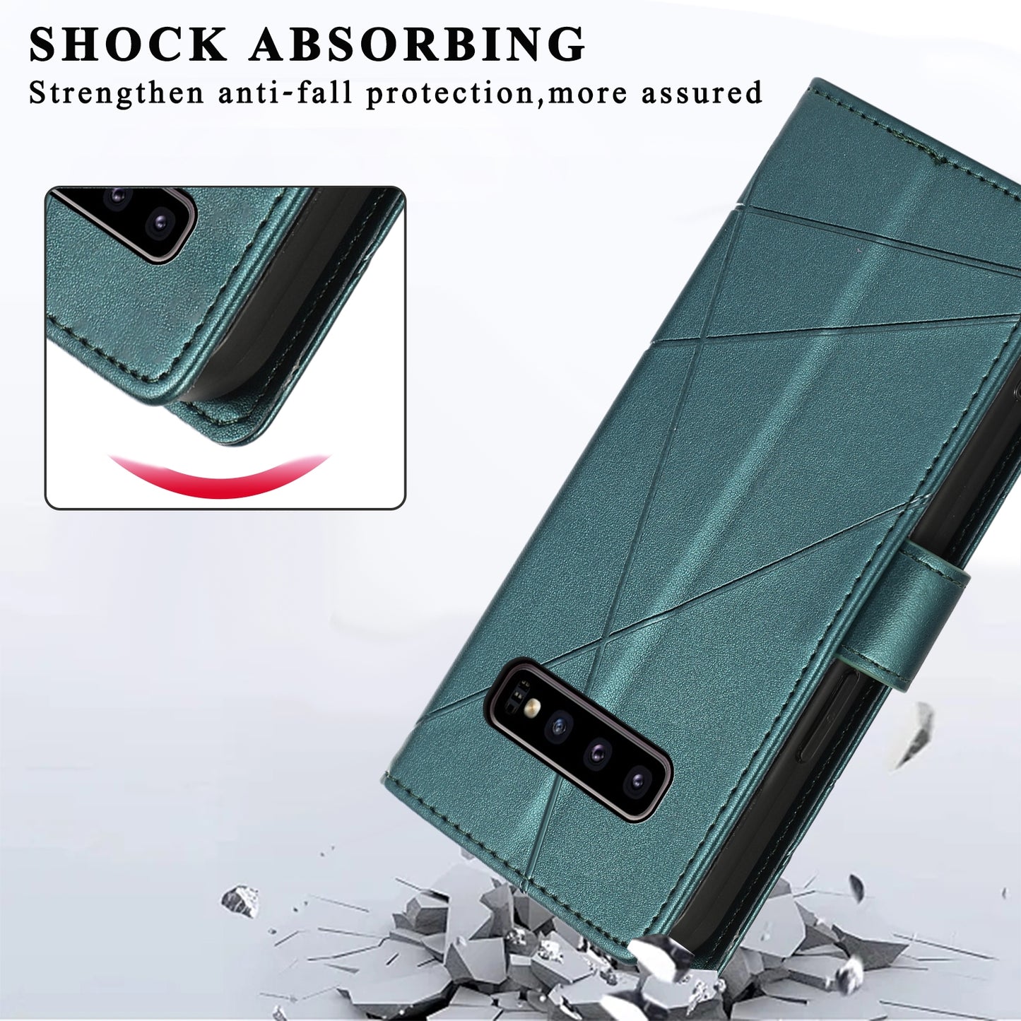 For Samsung Galaxy S10 Genuine Leather Texture Embossed Line Phone Case with Card Wallet & Kickstand