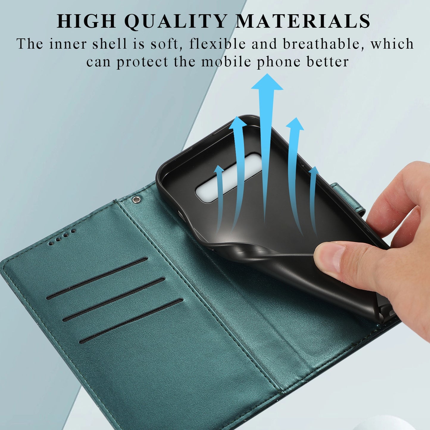 For Samsung Galaxy S10 Genuine Leather Texture Embossed Line Phone Case with Card Wallet & Kickstand