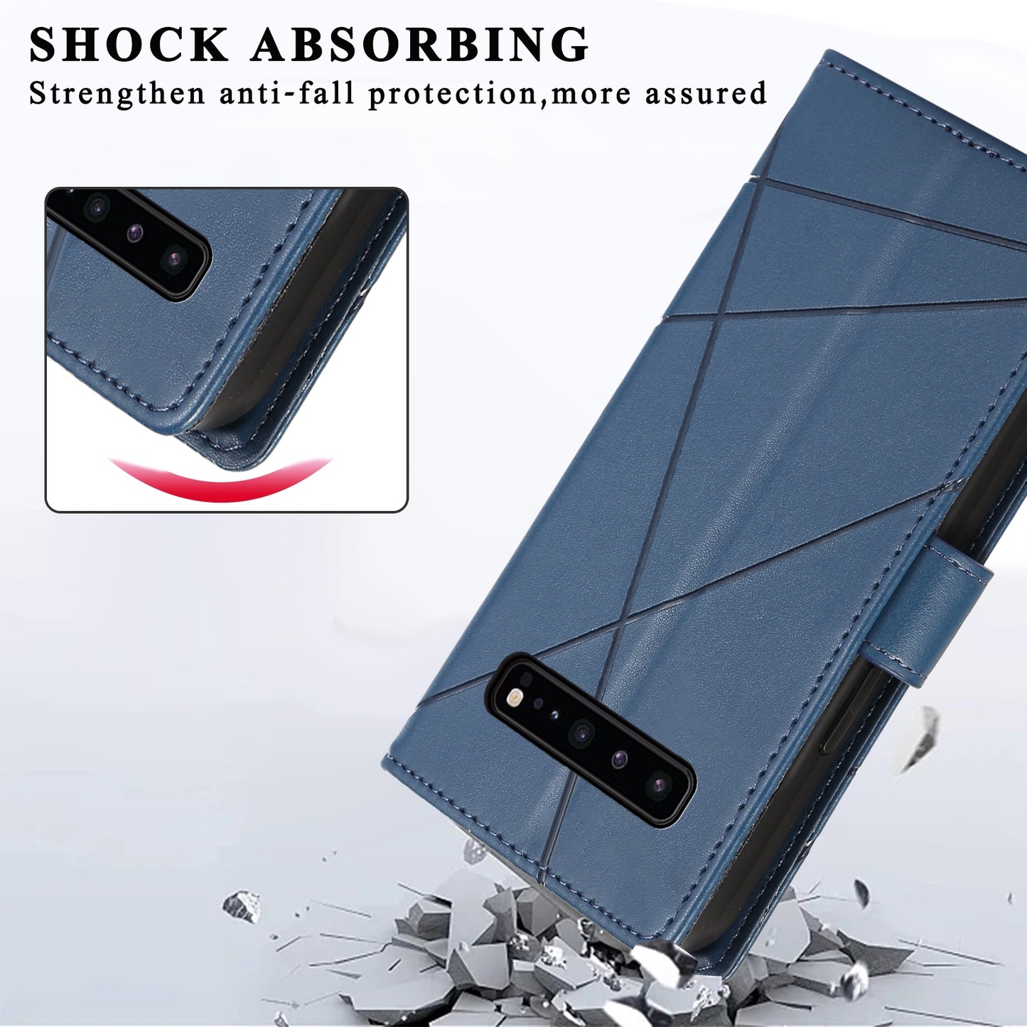 For Samsung Galaxy S10 5G Genuine Leather Texture Embossed Line Phone Case with Card Wallet & Kickstand