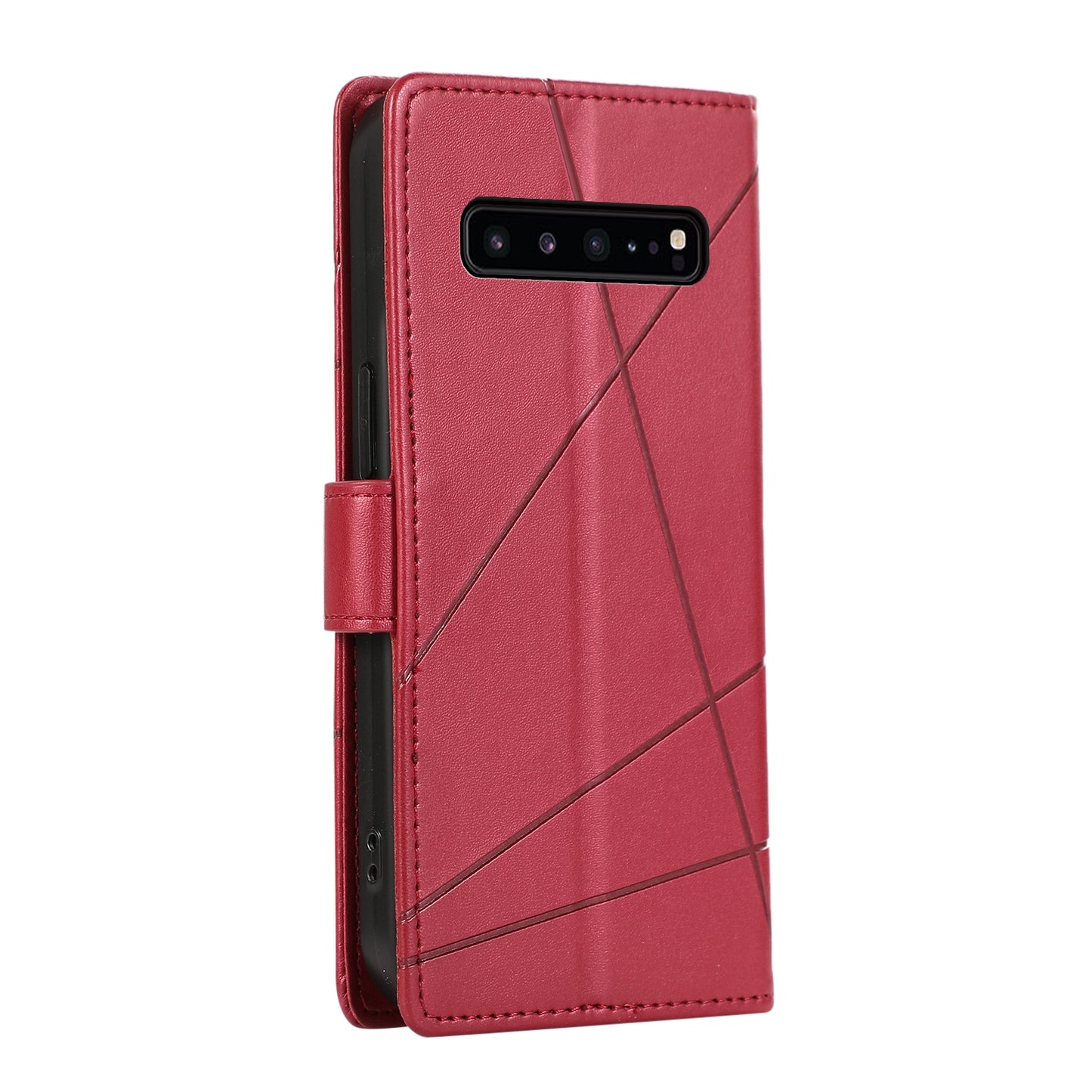 For Samsung Galaxy S10 5G Genuine Leather Texture Embossed Line Phone Case with Card Wallet & Kickstand