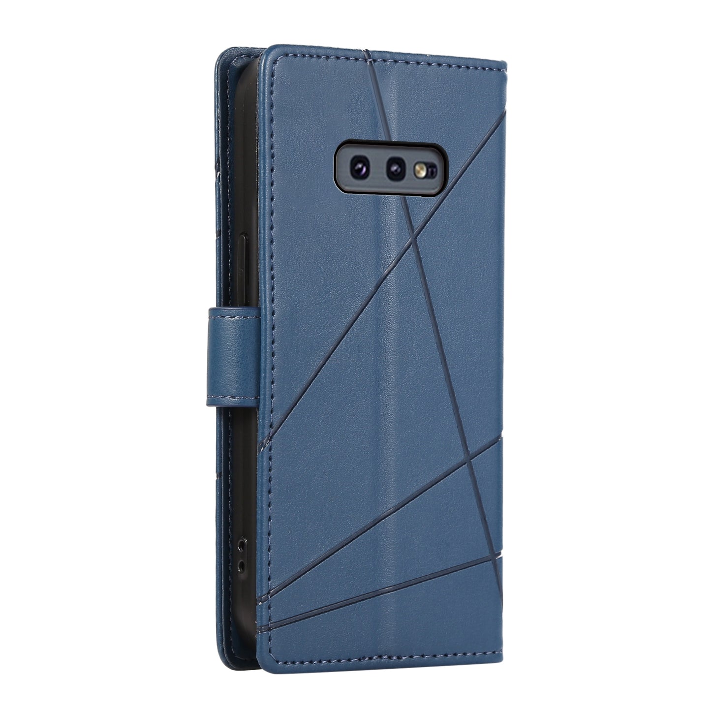 For Samsung Galaxy S10e Genuine Leather Texture Embossed Line Phone Case with Card Wallet & Kickstand