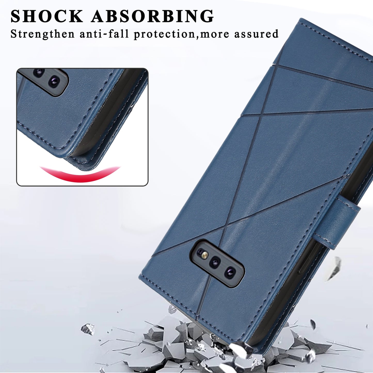 For Samsung Galaxy S10e Genuine Leather Texture Embossed Line Phone Case with Card Wallet & Kickstand