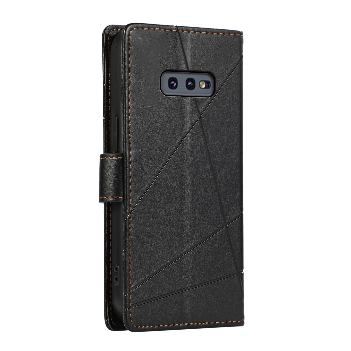 For Samsung Galaxy S10e Genuine Leather Texture Embossed Line Phone Case with Card Wallet & Kickstand