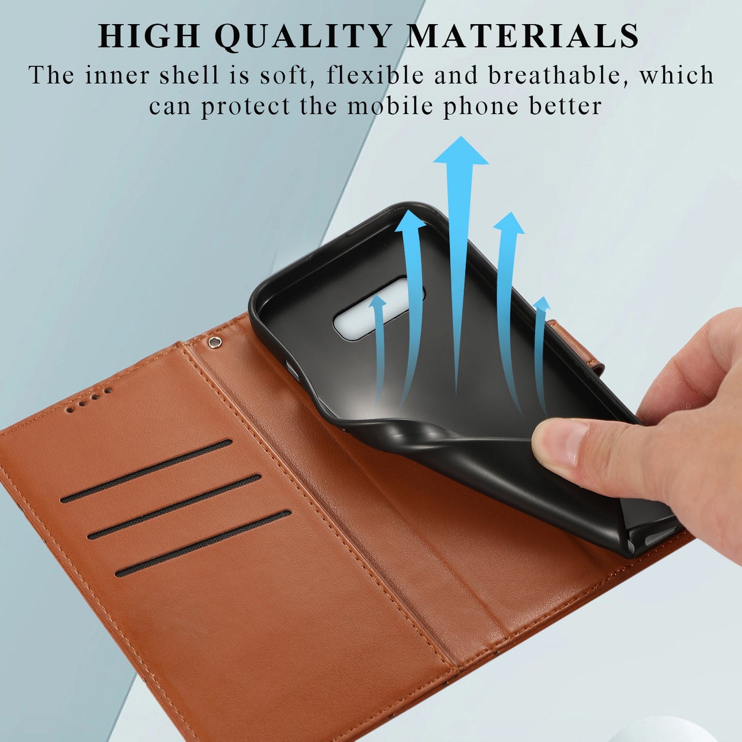 For Samsung Galaxy S10e Genuine Leather Texture Embossed Line Phone Case with Card Wallet & Kickstand