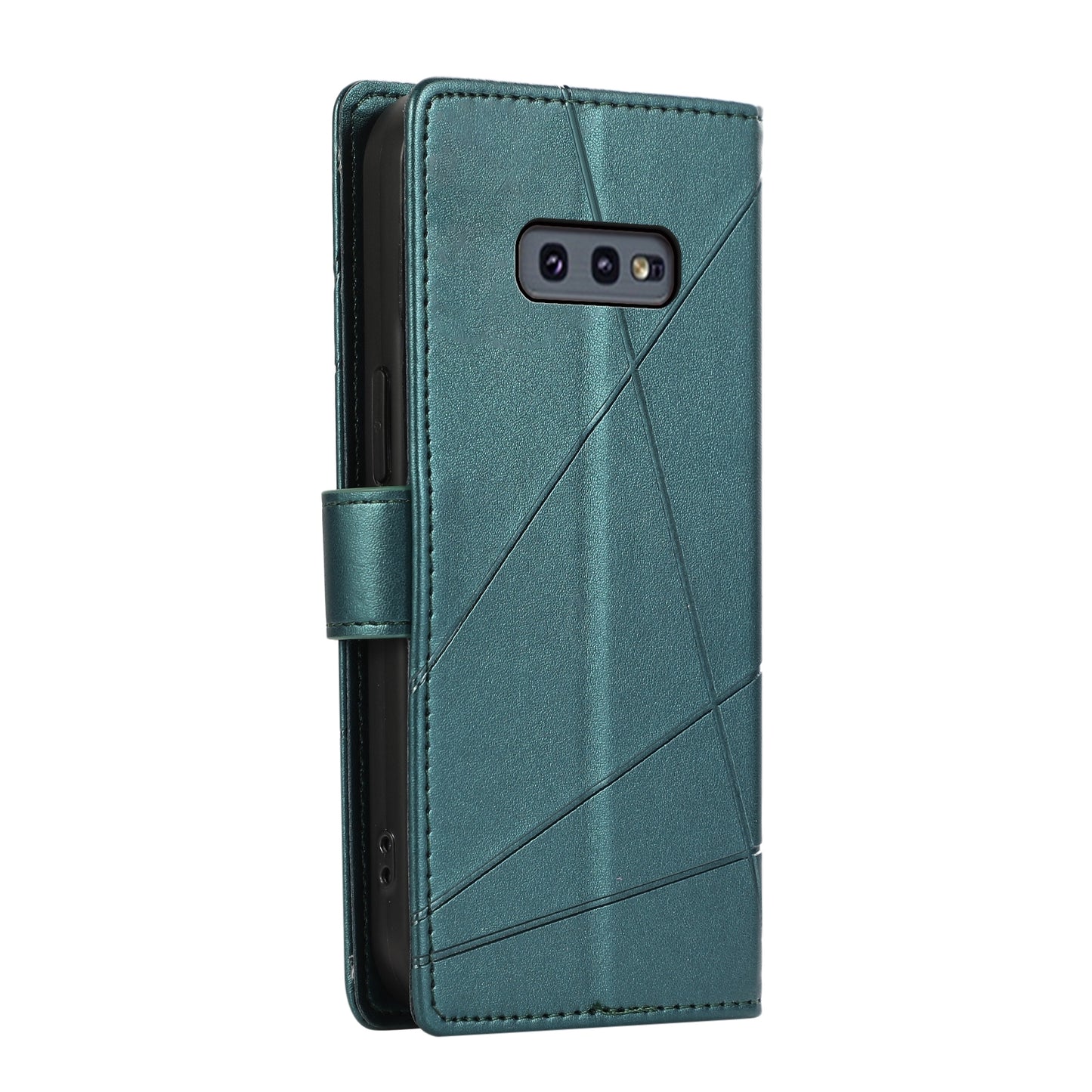 For Samsung Galaxy S10e Genuine Leather Texture Embossed Line Phone Case with Card Wallet & Kickstand