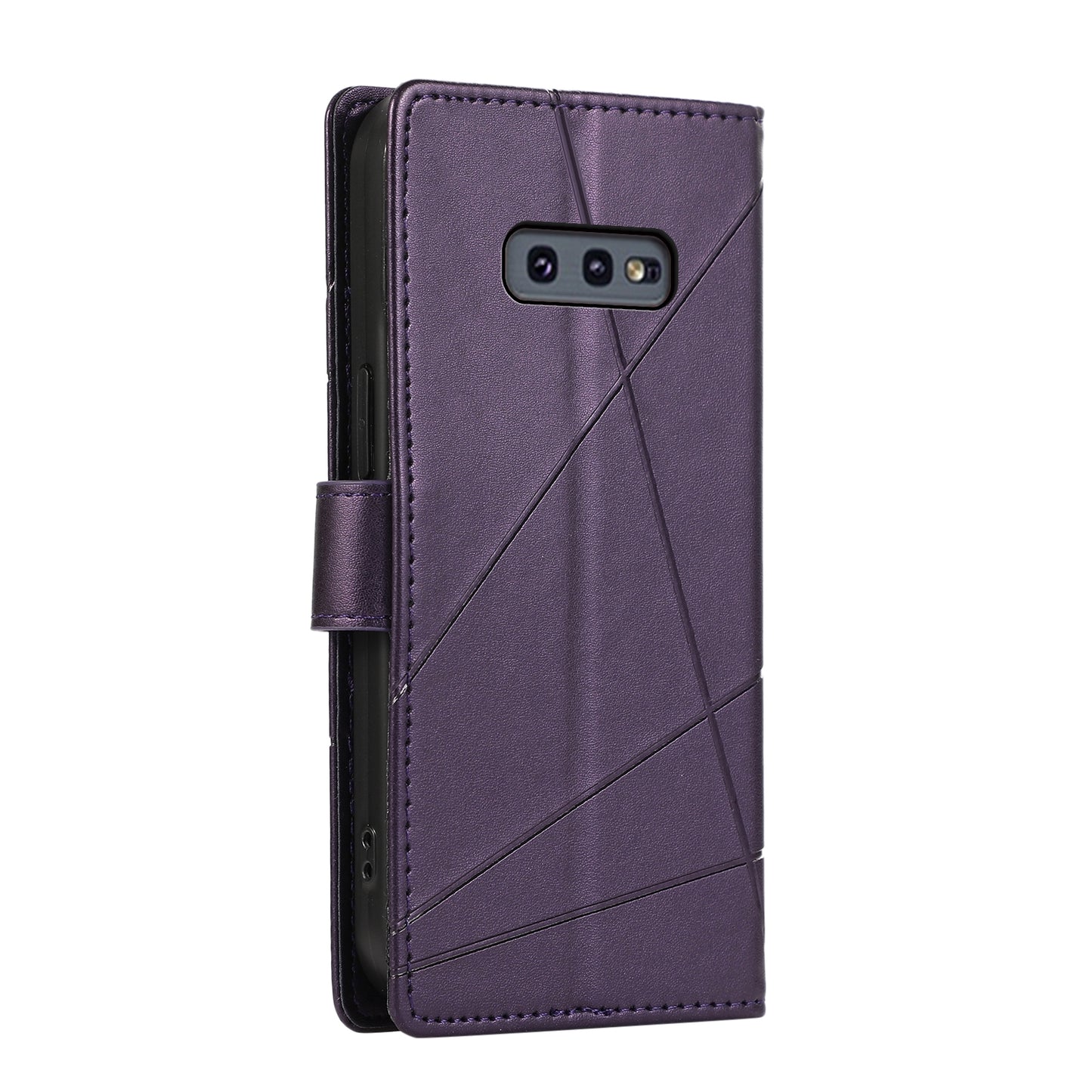 For Samsung Galaxy S10e Genuine Leather Texture Embossed Line Phone Case with Card Wallet & Kickstand