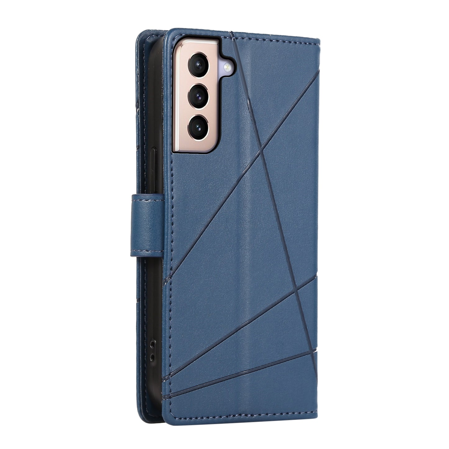 For Samsung Galaxy S21+ 5G Genuine Leather Texture Embossed Line Phone Case with Card Wallet & Kickstand