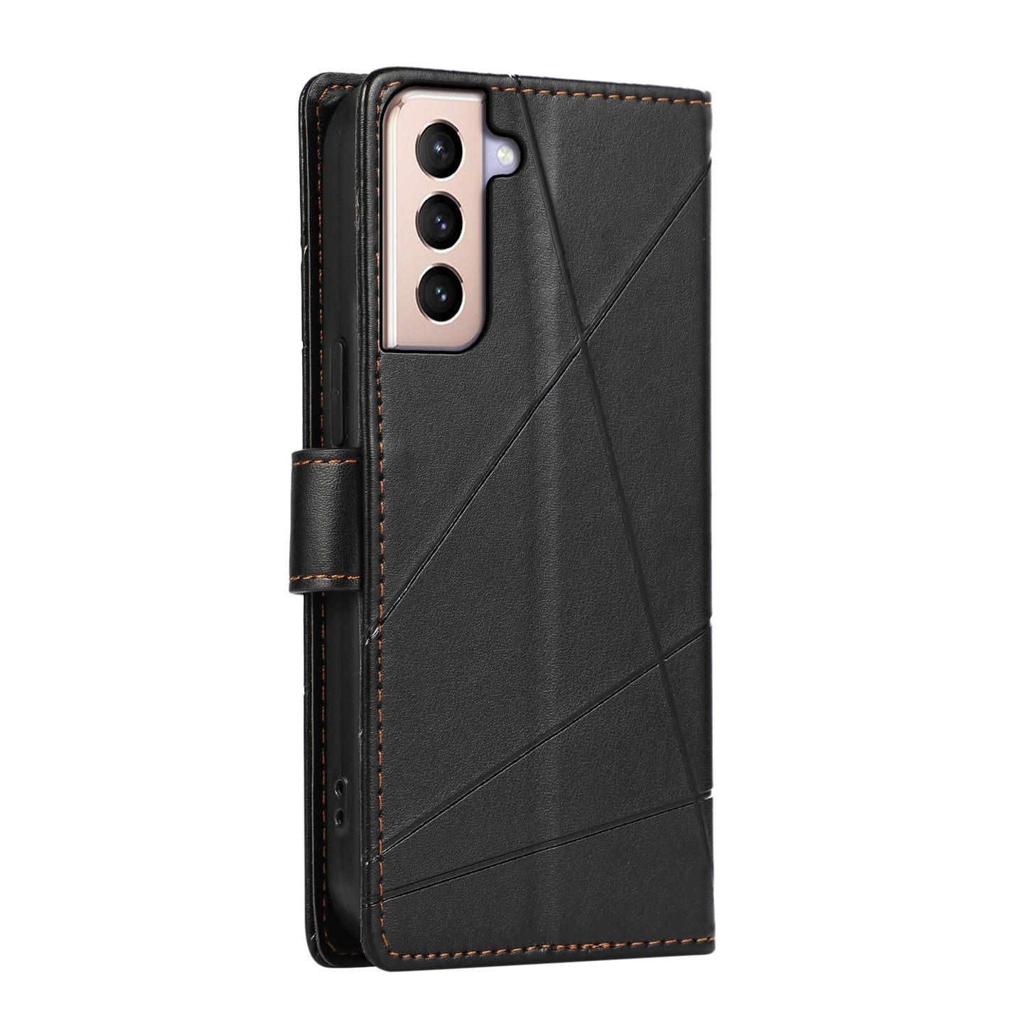 For Samsung Galaxy S21+ 5G Genuine Leather Texture Embossed Line Phone Case with Card Wallet & Kickstand