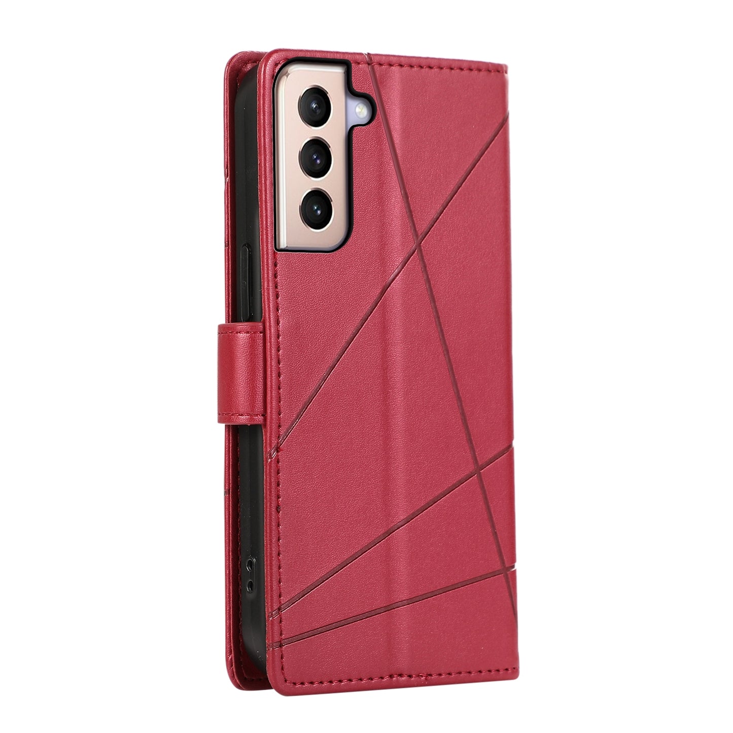 For Samsung Galaxy S21+ 5G Genuine Leather Texture Embossed Line Phone Case with Card Wallet & Kickstand