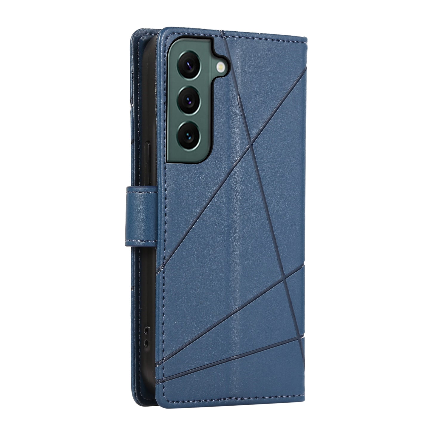 For Samsung Galaxy S22 5G Genuine Leather Texture Embossed Line Phone Case with Card Wallet & Kickstand
