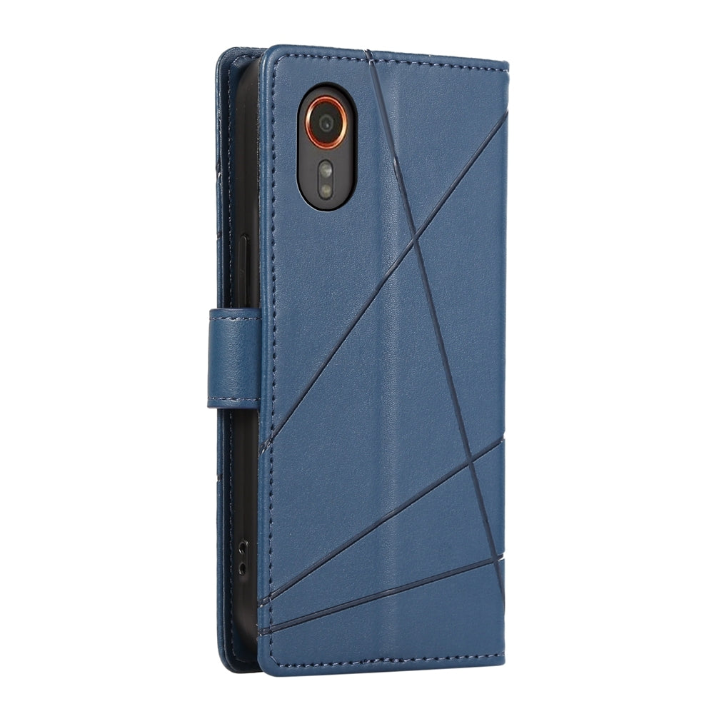 For Samsung Galaxy XCover 7 Genuine Leather Texture Embossed Line Phone Case with Card Wallet & Kickstand