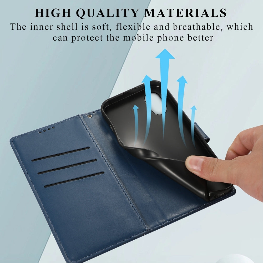For Samsung Galaxy XCover 7 Genuine Leather Texture Embossed Line Phone Case with Card Wallet & Kickstand