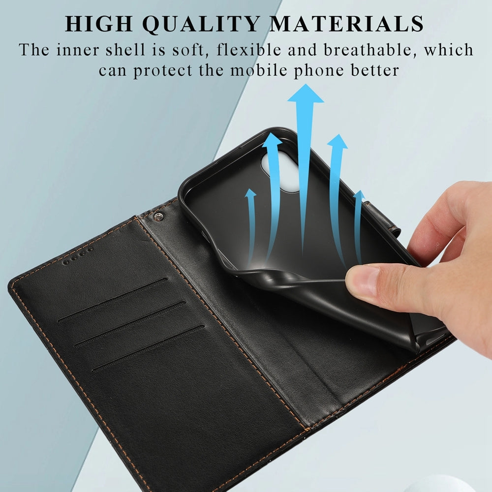 For Samsung Galaxy XCover 7 Genuine Leather Texture Embossed Line Phone Case with Card Wallet & Kickstand