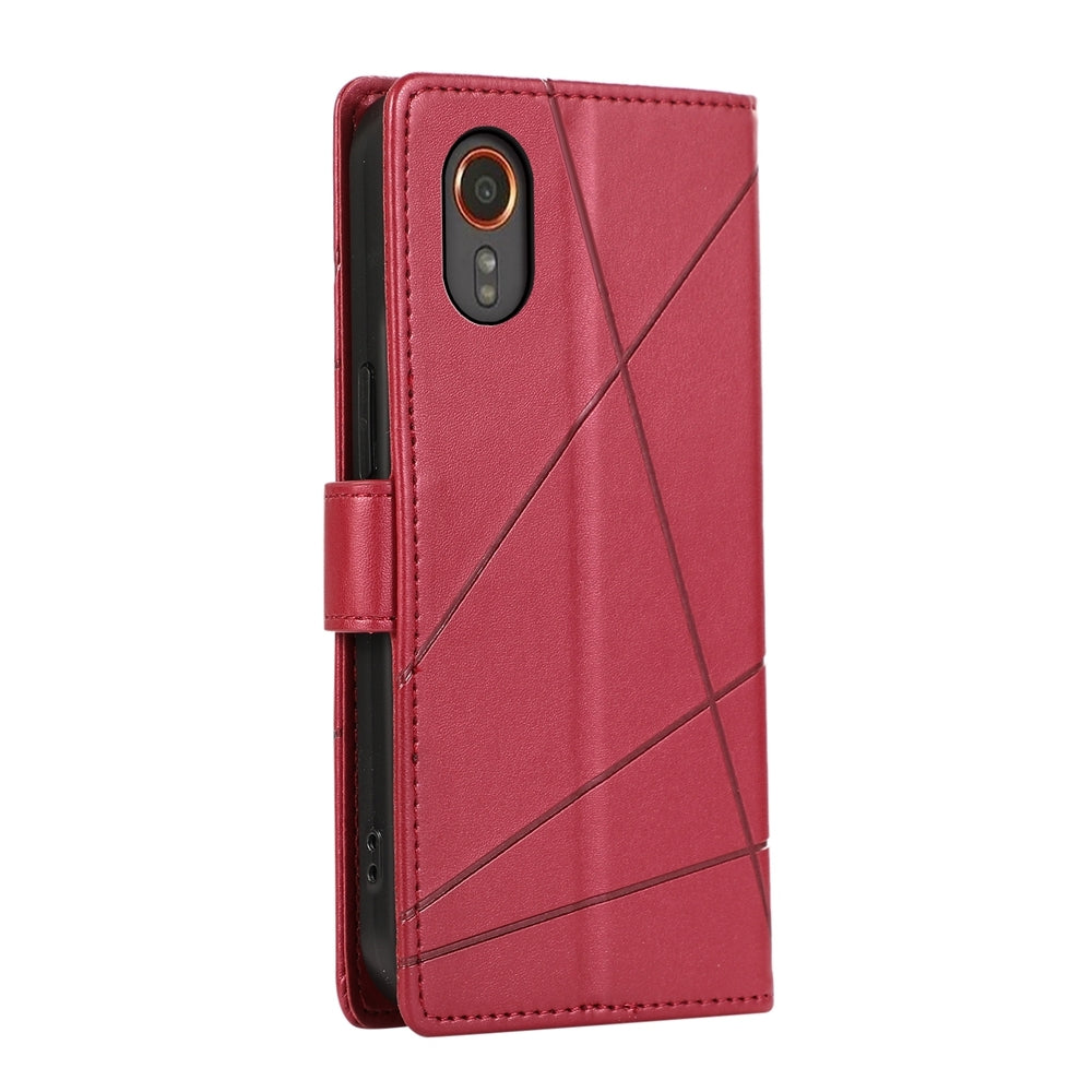 For Samsung Galaxy XCover 7 Genuine Leather Texture Embossed Line Phone Case with Card Wallet & Kickstand