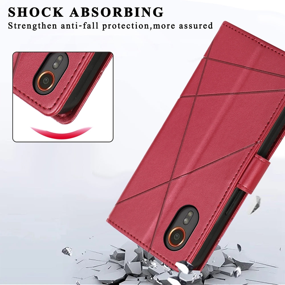 For Samsung Galaxy XCover 7 Genuine Leather Texture Embossed Line Phone Case with Card Wallet & Kickstand