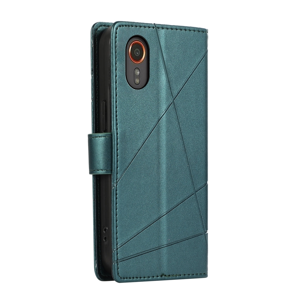 For Samsung Galaxy XCover 7 Genuine Leather Texture Embossed Line Phone Case with Card Wallet & Kickstand