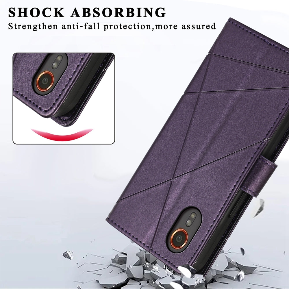 For Samsung Galaxy XCover 7 Genuine Leather Texture Embossed Line Phone Case with Card Wallet & Kickstand