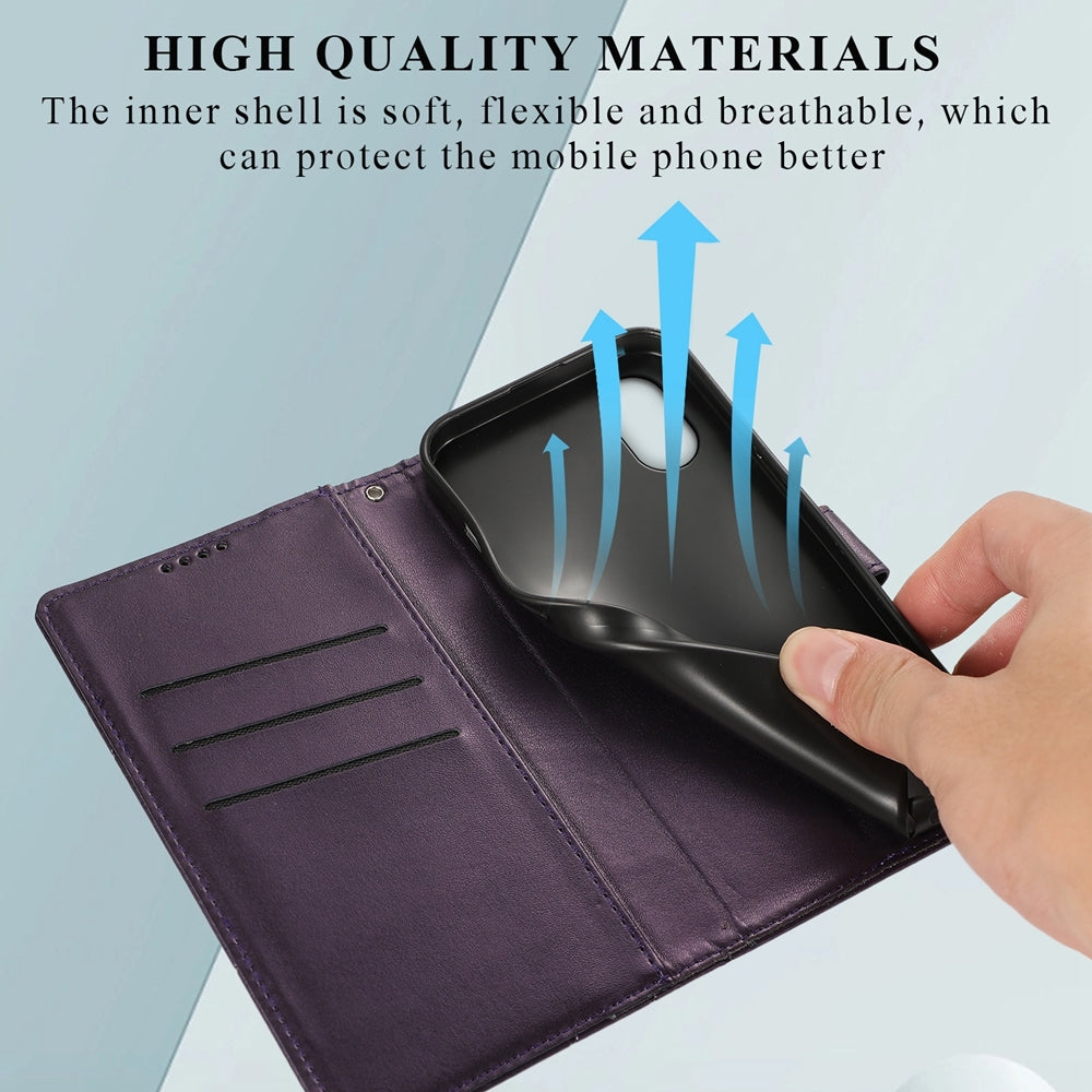 For Samsung Galaxy XCover 7 Genuine Leather Texture Embossed Line Phone Case with Card Wallet & Kickstand