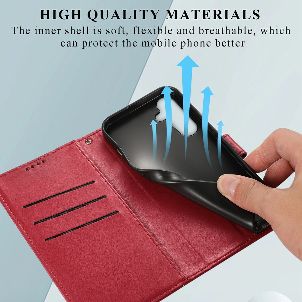 For Samsung Galaxy M55 Genuine Leather Texture Embossed Line Phone Case with Card Wallet & Kickstand