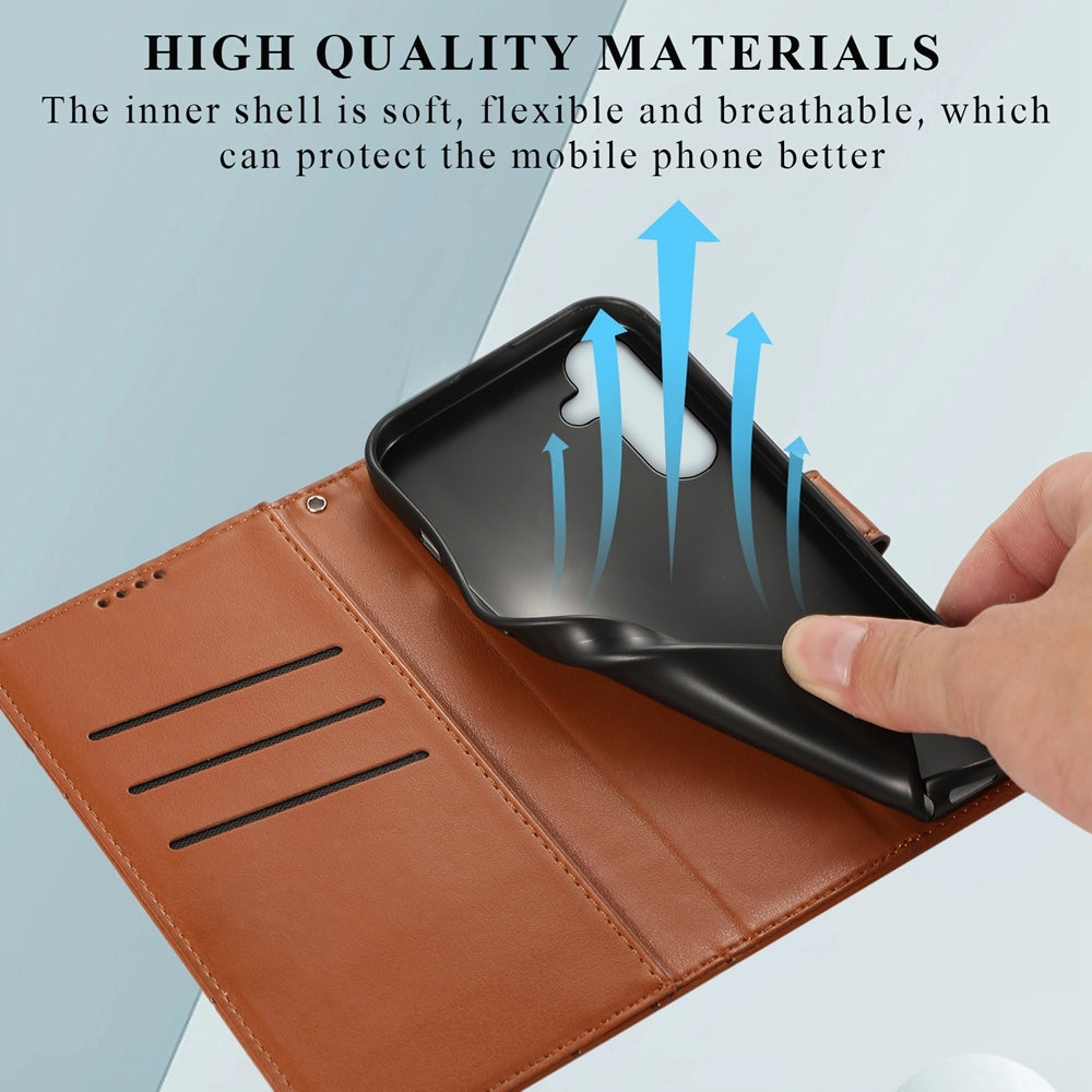 For Samsung Galaxy M55 Genuine Leather Texture Embossed Line Phone Case with Card Wallet & Kickstand