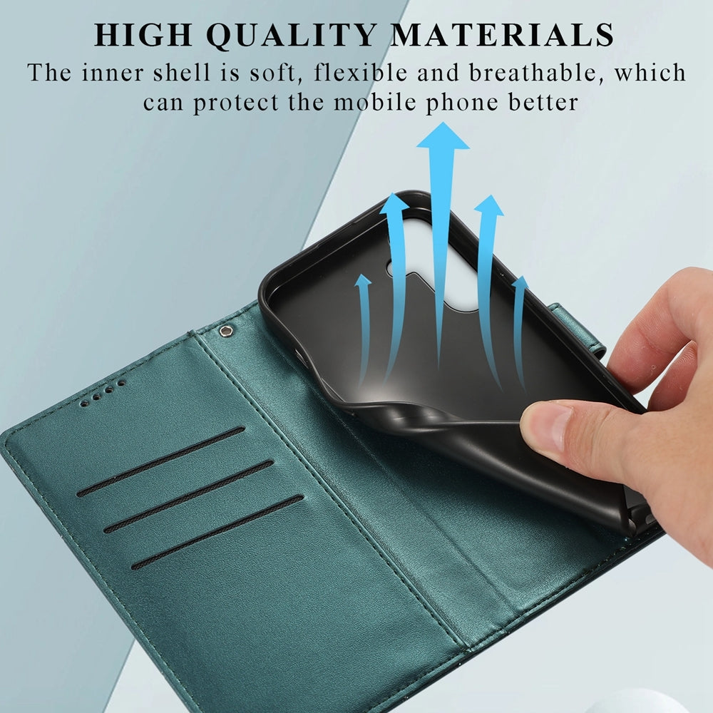 For Samsung Galaxy M55 Genuine Leather Texture Embossed Line Phone Case with Card Wallet & Kickstand