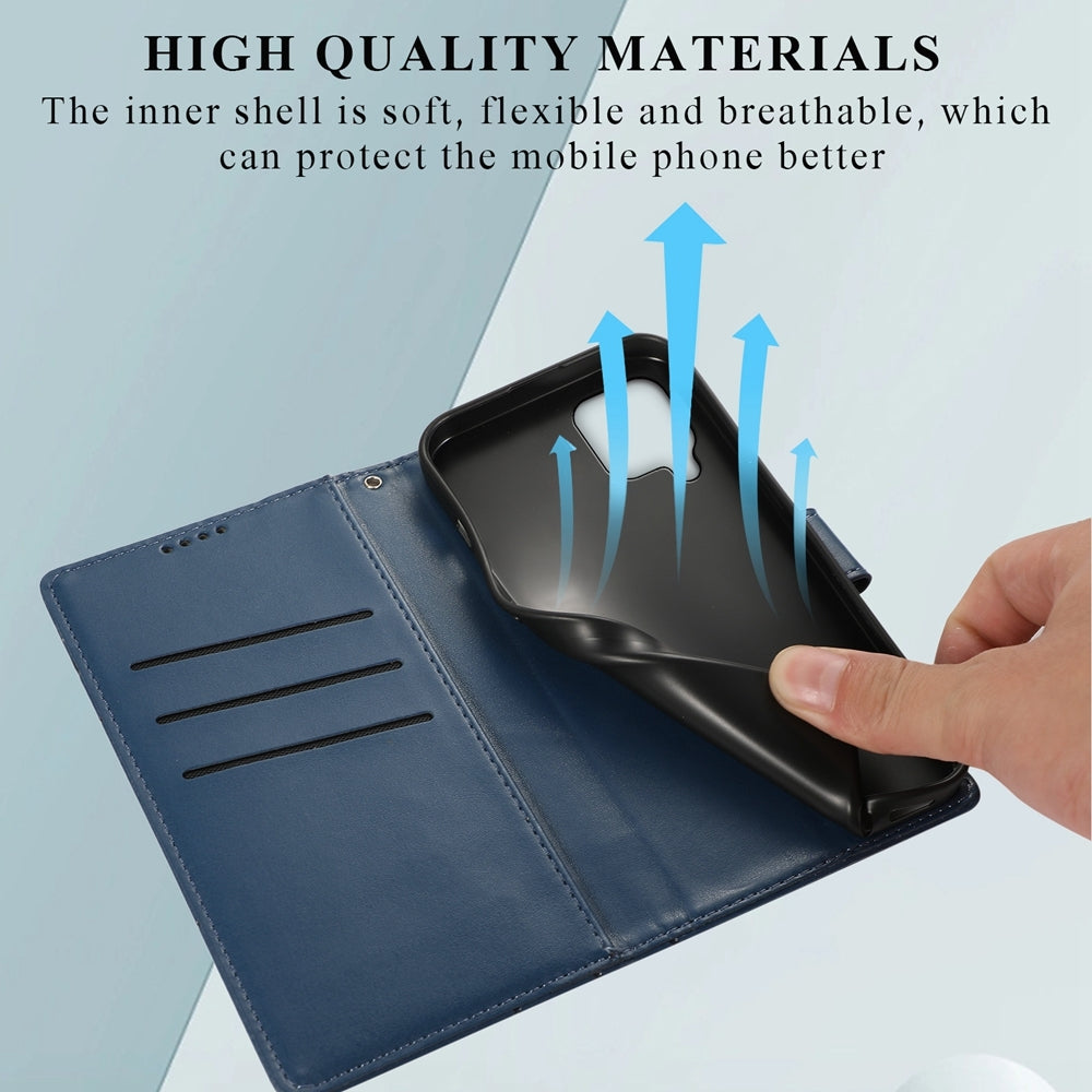 For Samsung Galaxy M62 Genuine Leather Texture Embossed Line Phone Case with Card Wallet & Kickstand