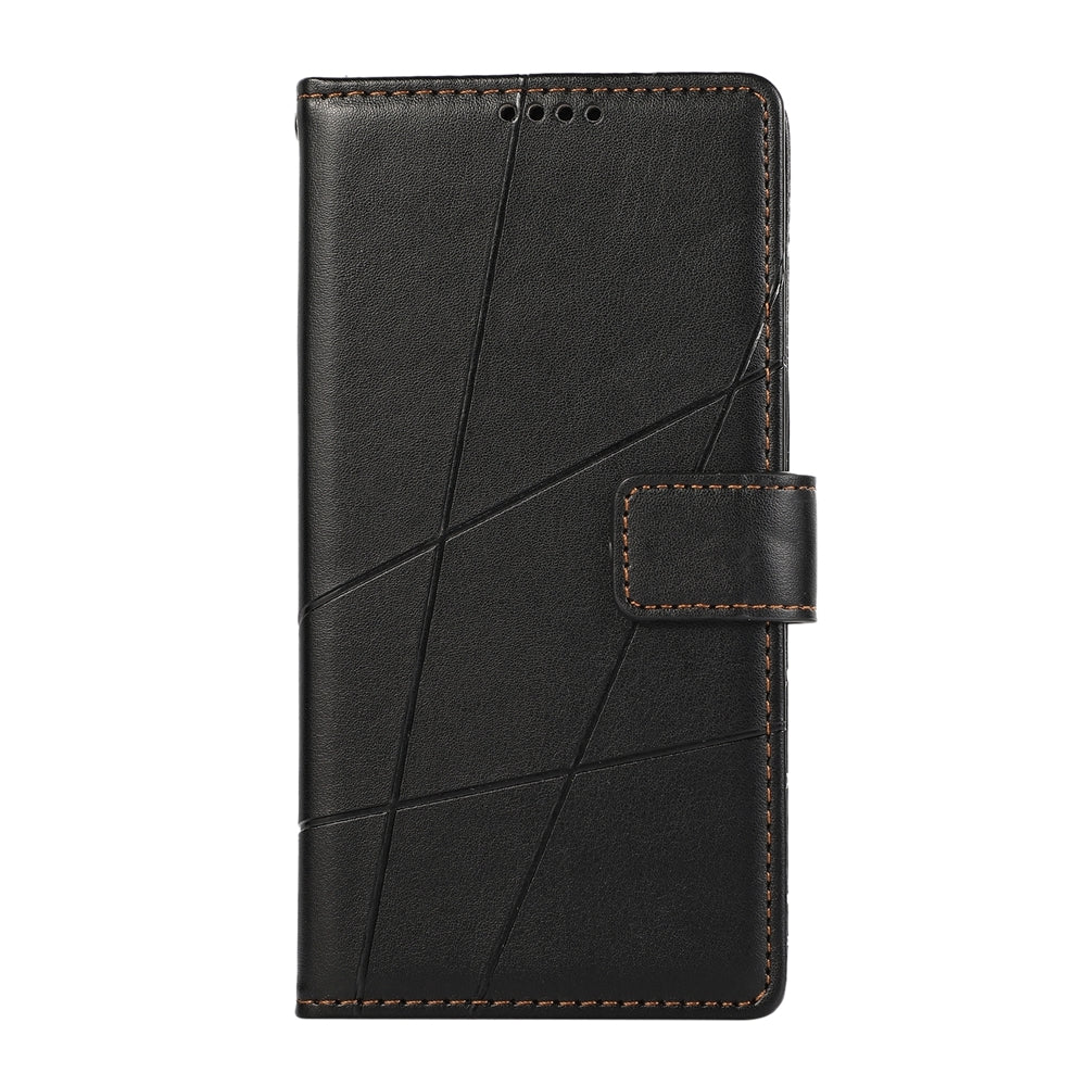 For Samsung Galaxy M62 Genuine Leather Texture Embossed Line Phone Case with Card Wallet & Kickstand