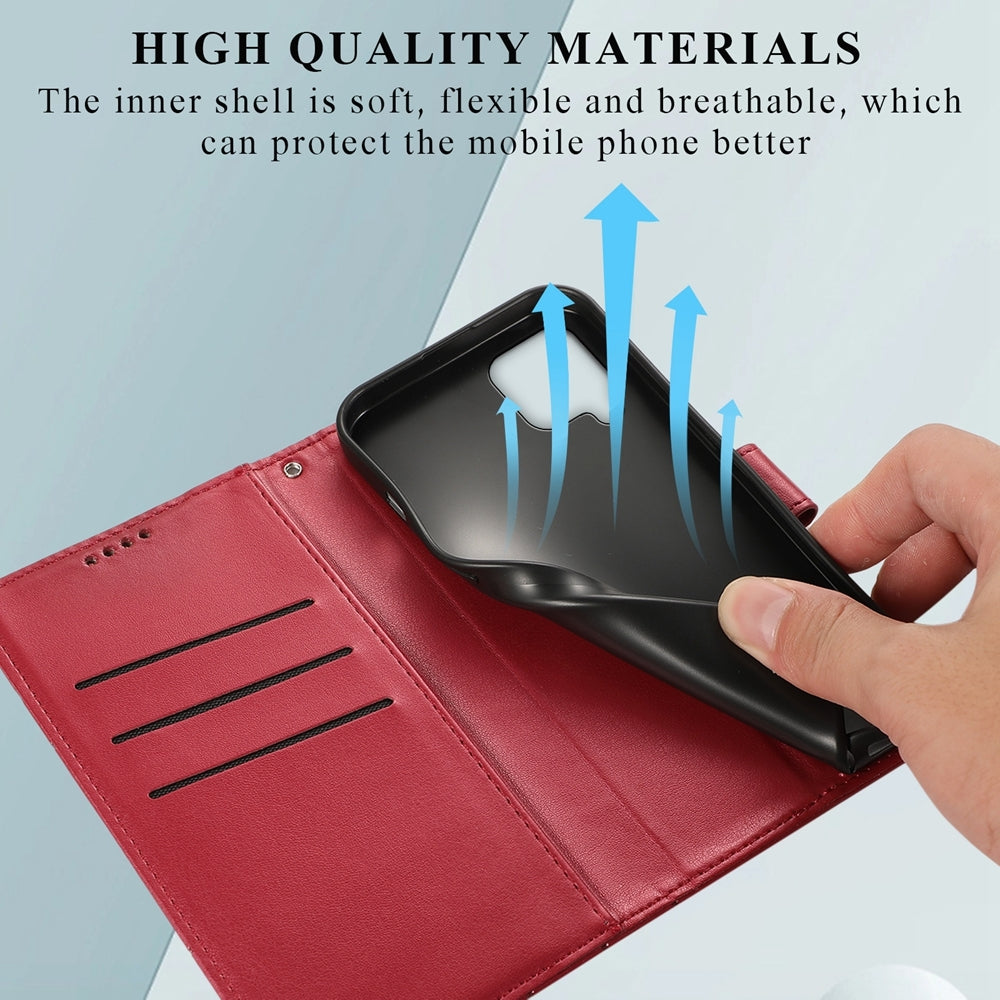 For Samsung Galaxy M62 Genuine Leather Texture Embossed Line Phone Case with Card Wallet & Kickstand