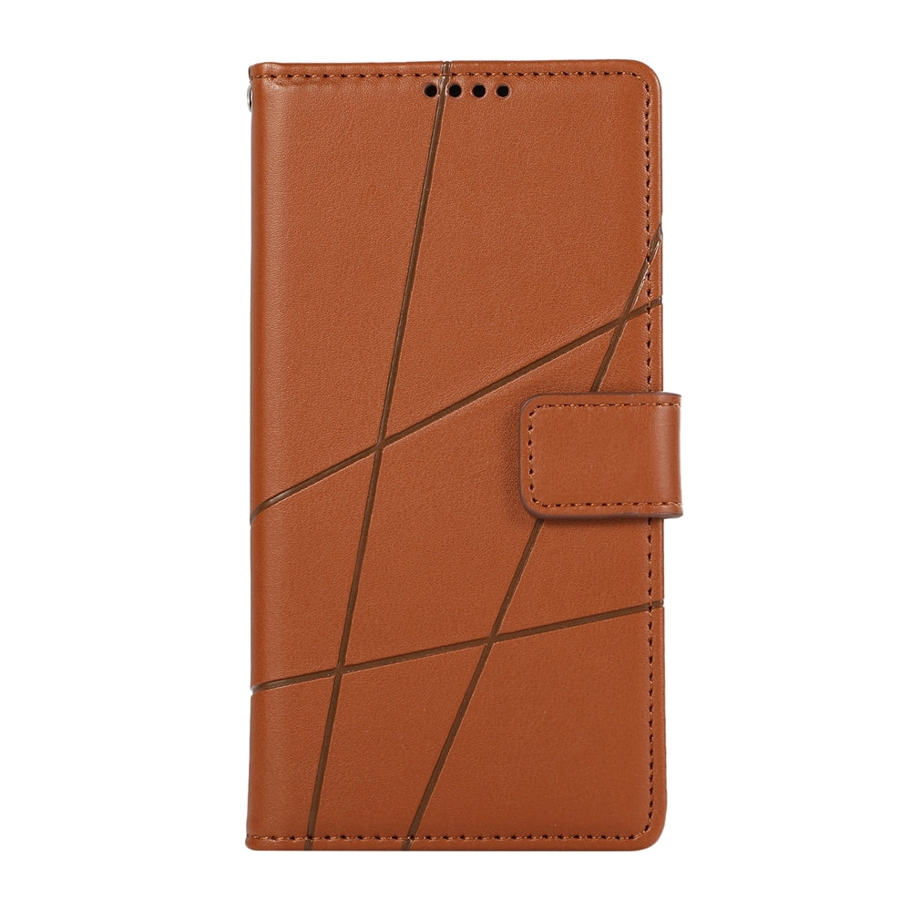 For Samsung Galaxy M62 Genuine Leather Texture Embossed Line Phone Case with Card Wallet & Kickstand