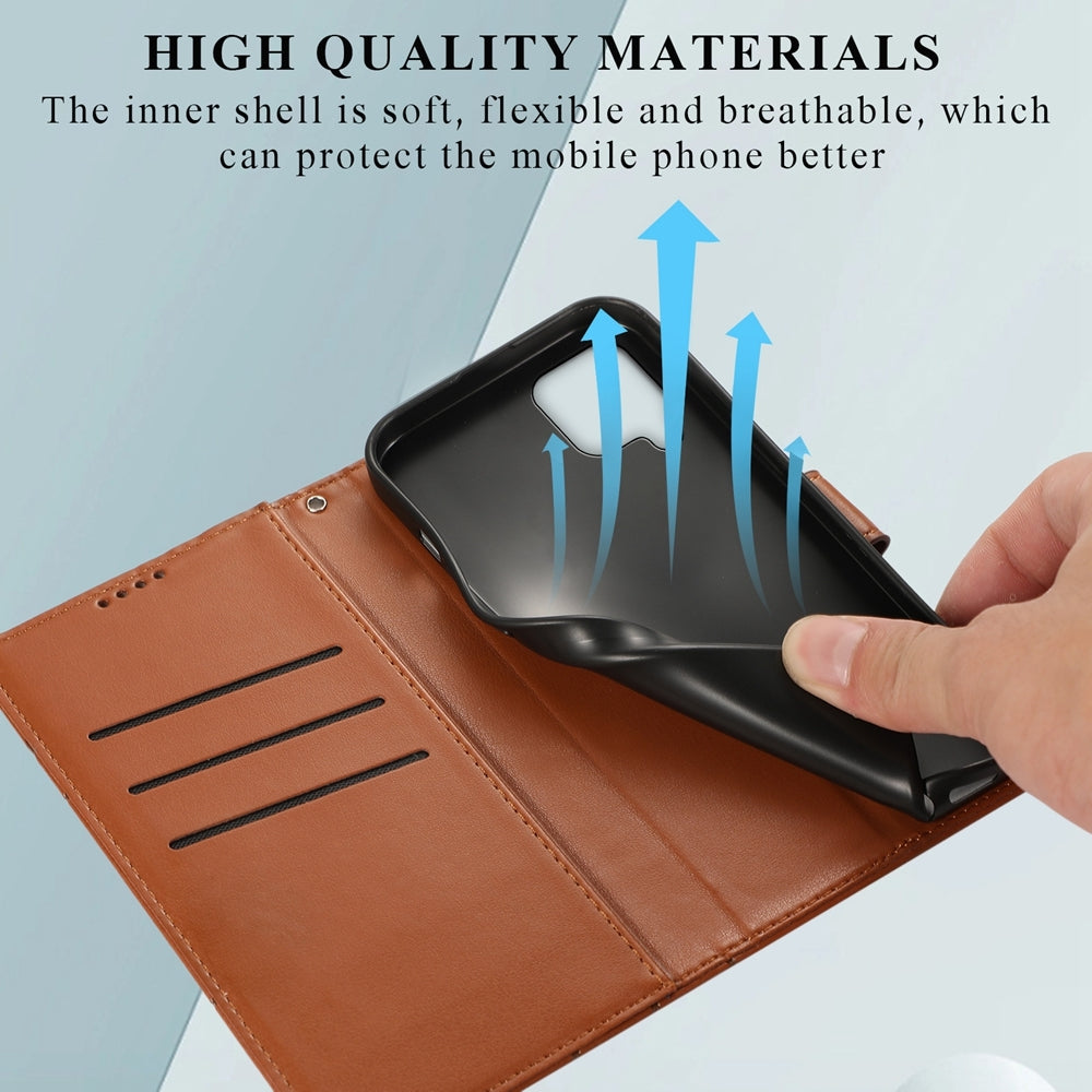 For Samsung Galaxy M62 Genuine Leather Texture Embossed Line Phone Case with Card Wallet & Kickstand
