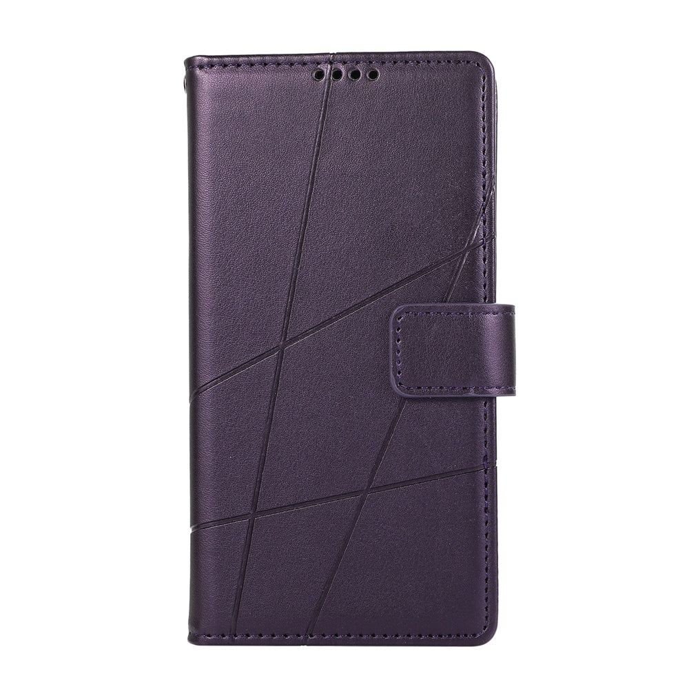 For Samsung Galaxy M62 Genuine Leather Texture Embossed Line Phone Case with Card Wallet & Kickstand