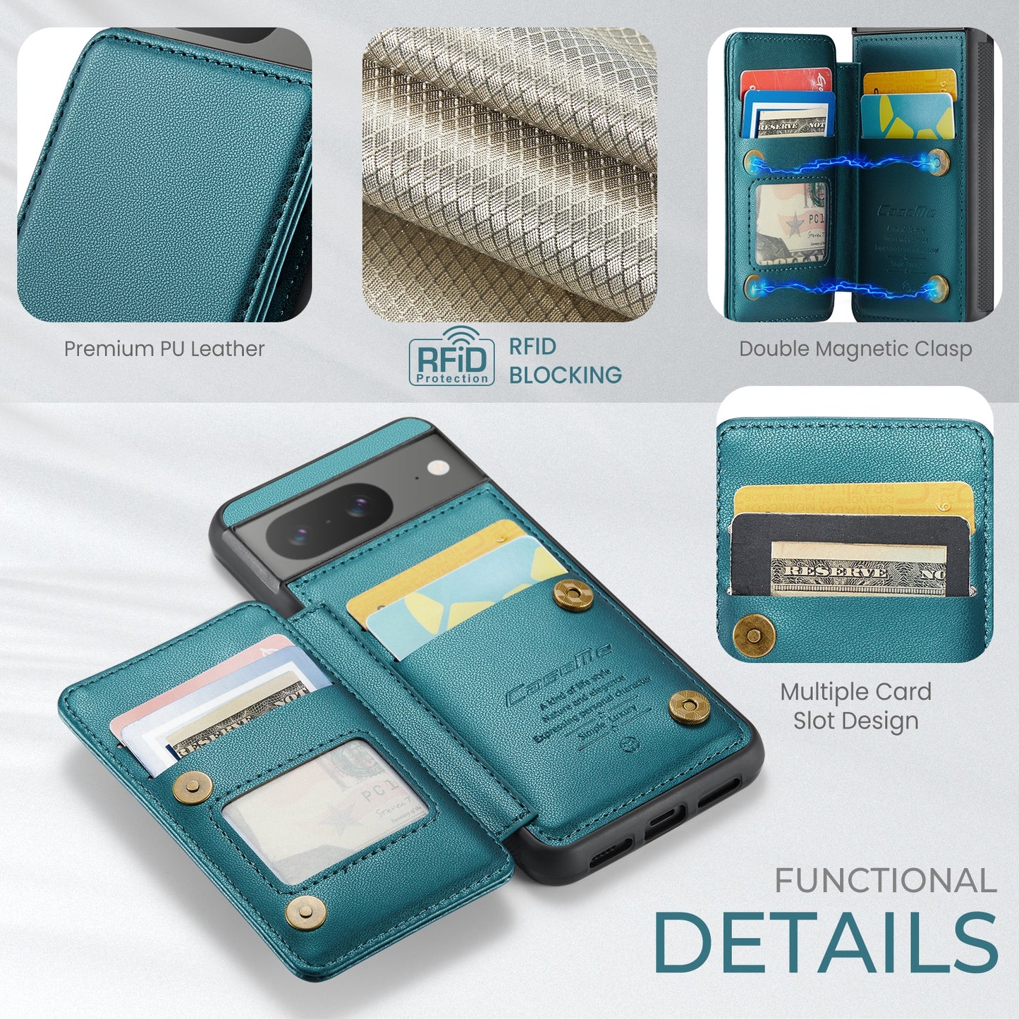 For Google Pixel 8 CaseMe C22 Card Slots Holder RFID Anti-theft Phone Case