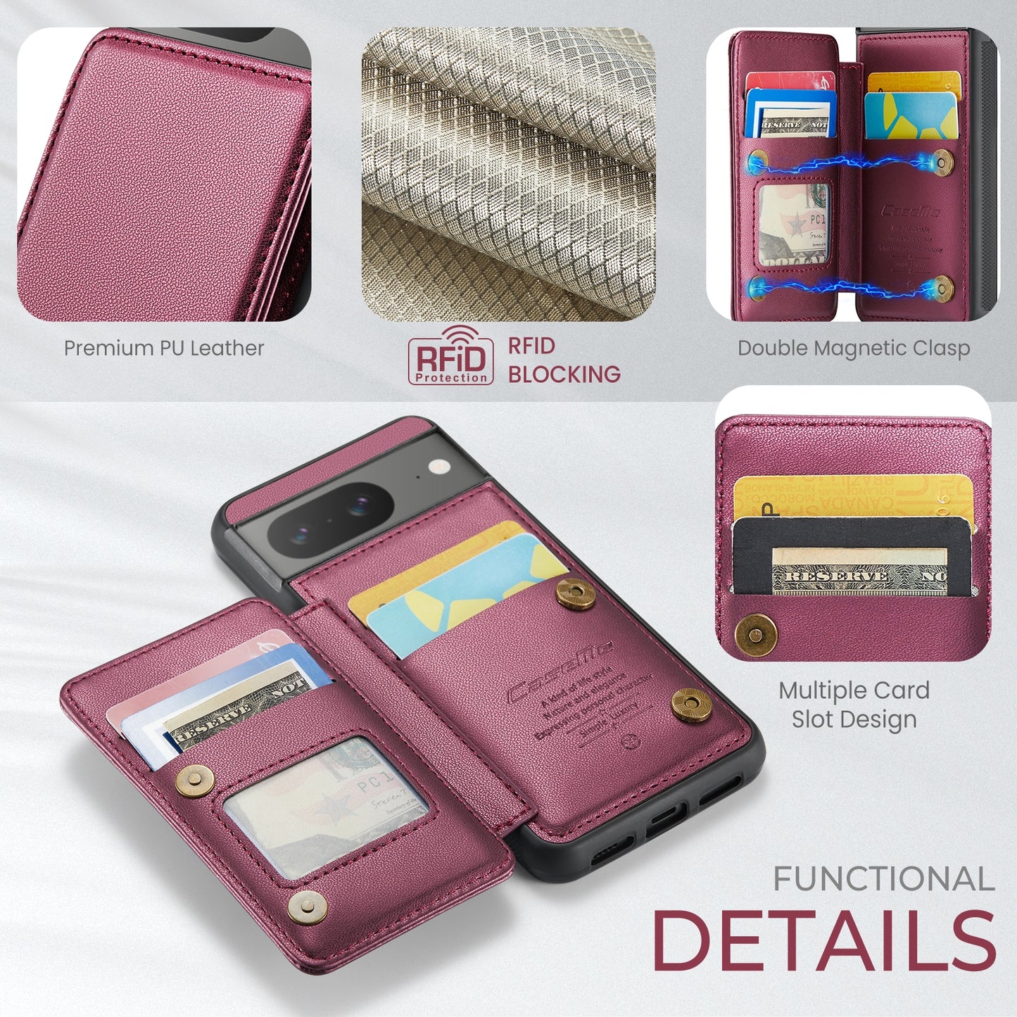 For Google Pixel 8 CaseMe C22 Card Slots Holder RFID Anti-theft Phone Case
