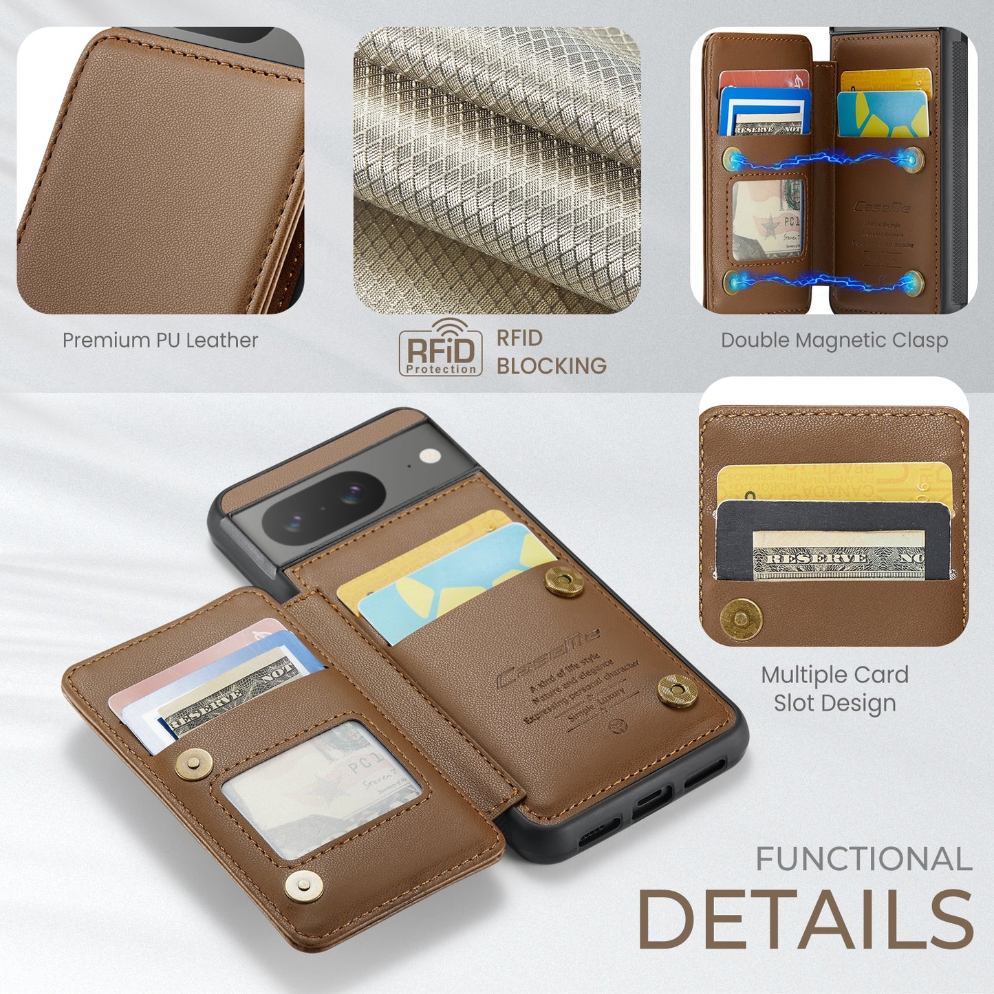 For Google Pixel 8 CaseMe C22 Card Slots Holder RFID Anti-theft Phone Case