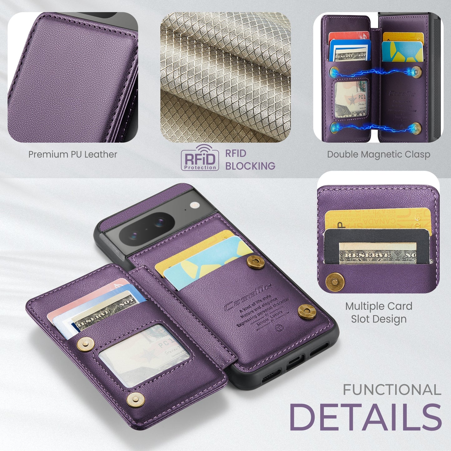 For Google Pixel 8 CaseMe C22 Card Slots Holder RFID Anti-theft Phone Case
