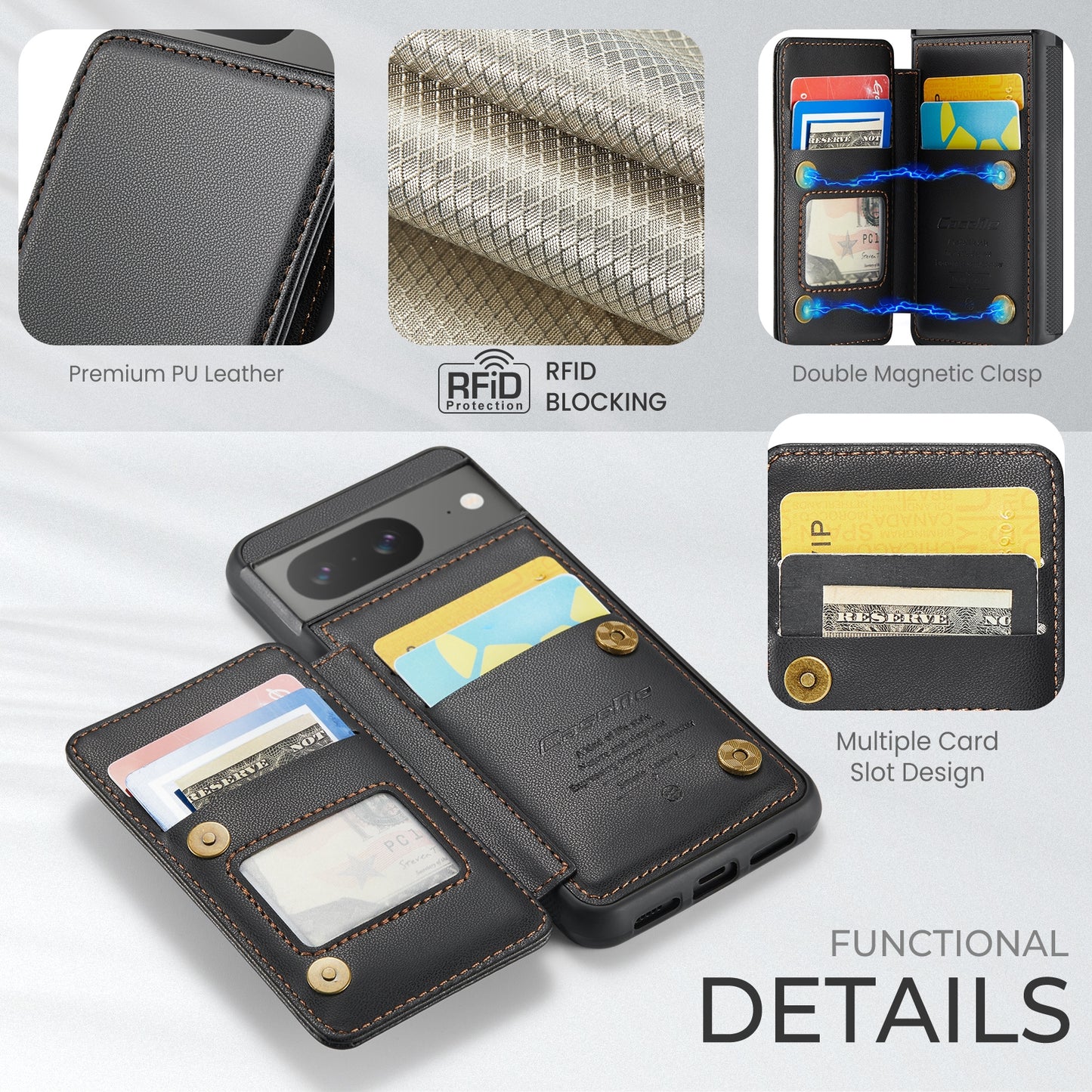 For Google Pixel 8 CaseMe C22 Card Slots Holder RFID Anti-theft Phone Case