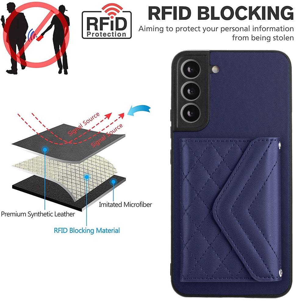 For Samsung Galaxy S21 FE Case - Rhombic Texture, RFID Blocking Wallet, Durable PU Leather with Lanyard