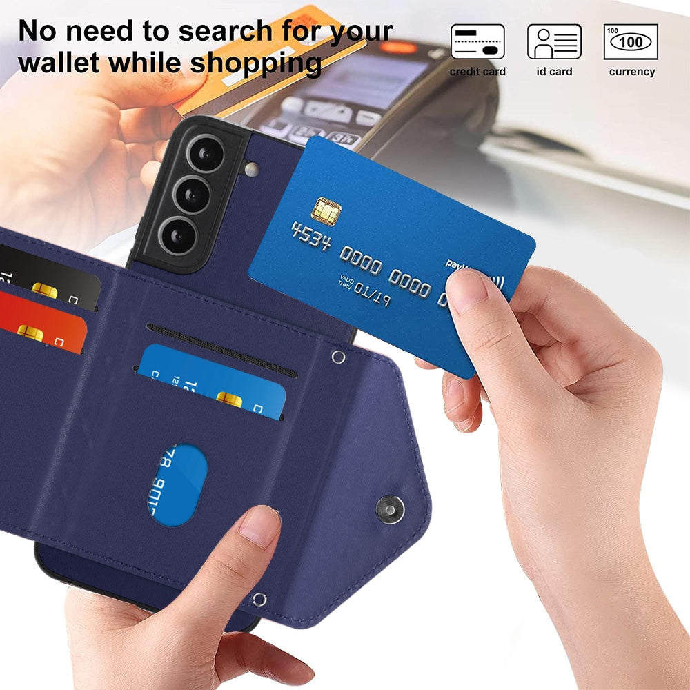 For Samsung Galaxy S21 FE Case - Rhombic Texture, RFID Blocking Wallet, Durable PU Leather with Lanyard
