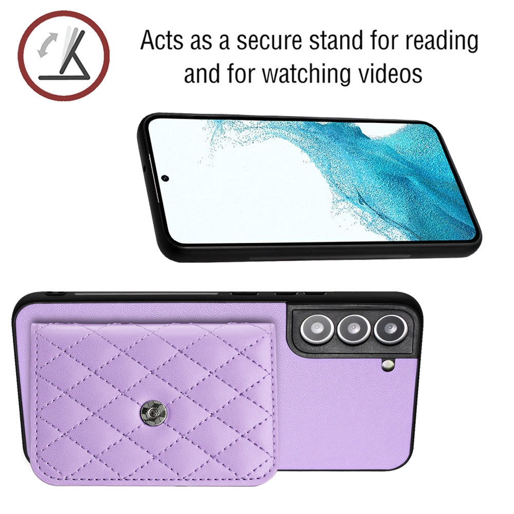 For Samsung Galaxy S21 FE Case - Rhombic Texture, RFID Blocking Wallet, Durable PU Leather with Lanyard