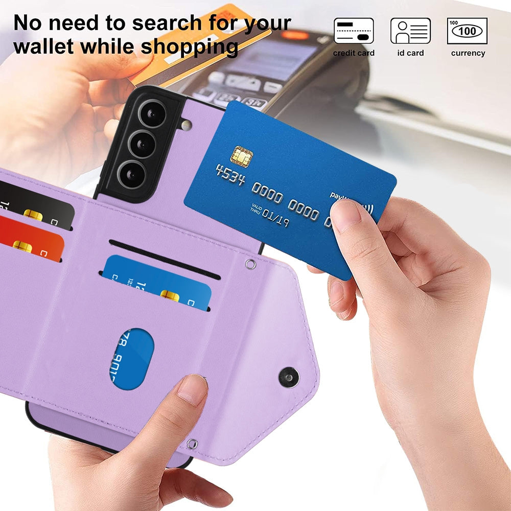 For Samsung Galaxy S21 FE Case - Rhombic Texture, RFID Blocking Wallet, Durable PU Leather with Lanyard