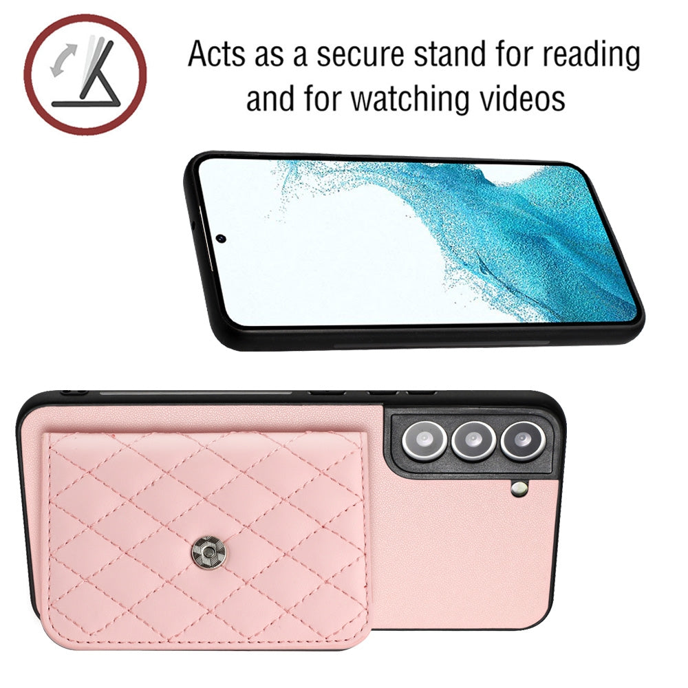 For Samsung Galaxy S21 FE Case - Rhombic Texture, RFID Blocking Wallet, Durable PU Leather with Lanyard