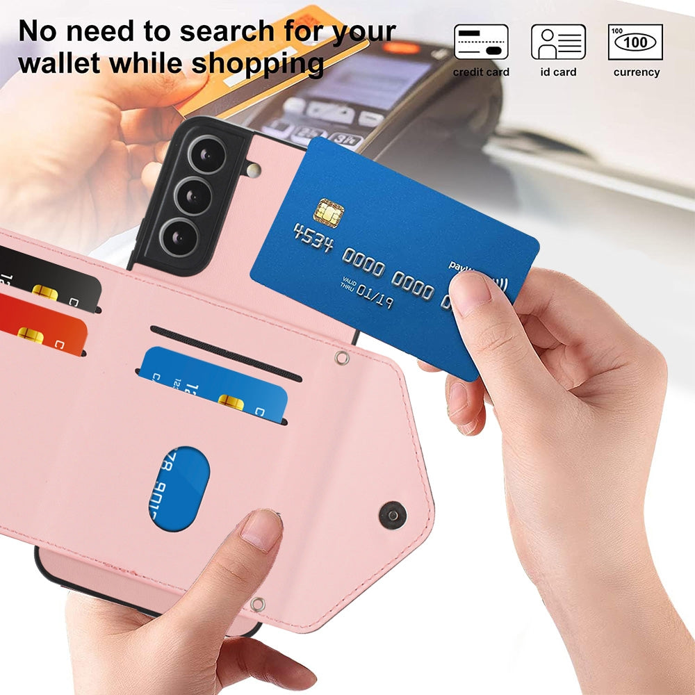 For Samsung Galaxy S21 FE Case - Rhombic Texture, RFID Blocking Wallet, Durable PU Leather with Lanyard