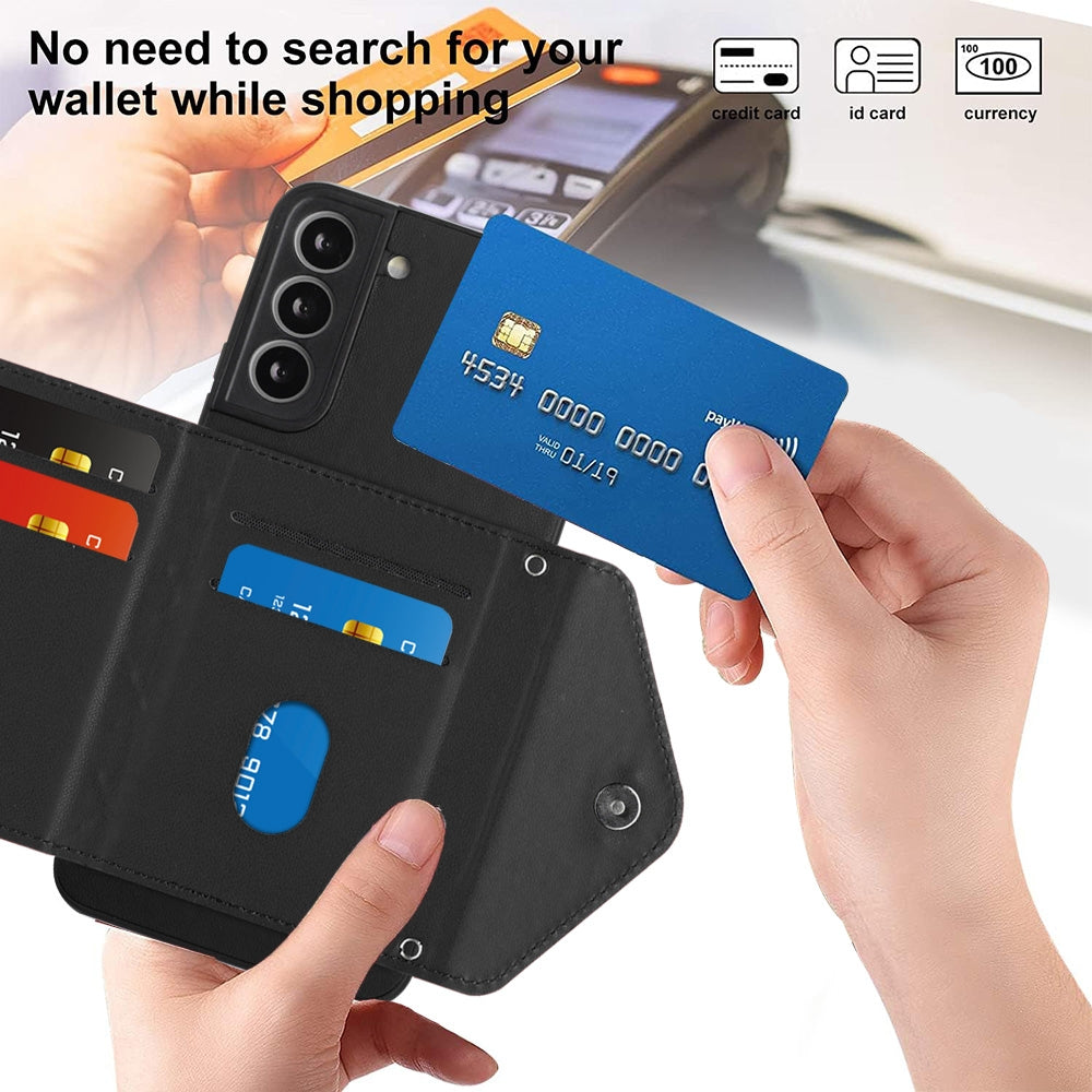 For Samsung Galaxy S21 FE Case - Rhombic Texture, RFID Blocking Wallet, Durable PU Leather with Lanyard
