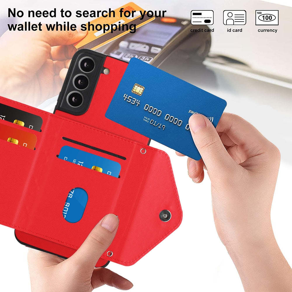 For Samsung Galaxy S21 FE Case - Rhombic Texture, RFID Blocking Wallet, Durable PU Leather with Lanyard