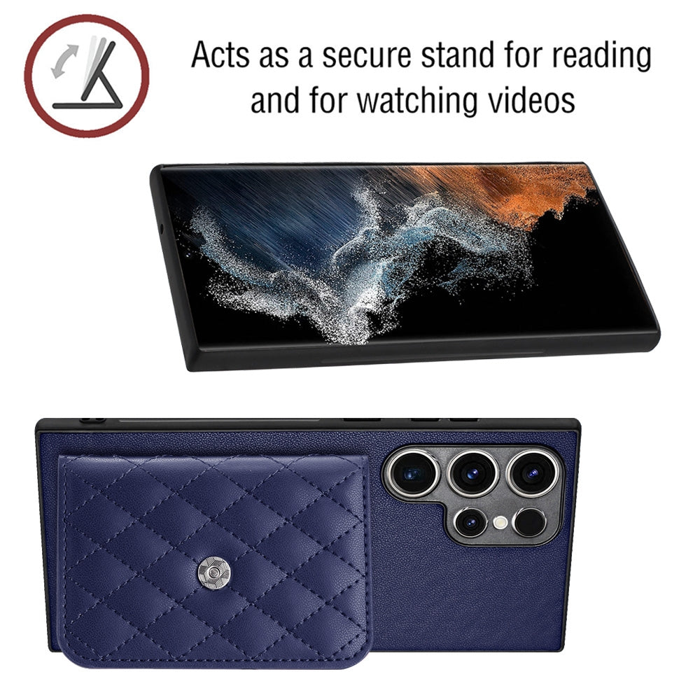 For Samsung Galaxy S23 Ultra 5G Case - Rhombic Texture, RFID Blocking Wallet, Durable PU Leather with Lanyard