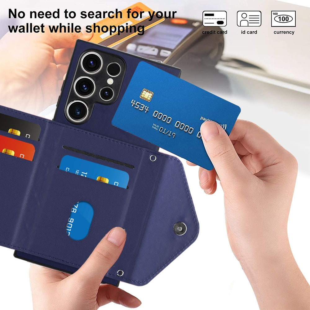 For Samsung Galaxy S23 Ultra 5G Case - Rhombic Texture, RFID Blocking Wallet, Durable PU Leather with Lanyard