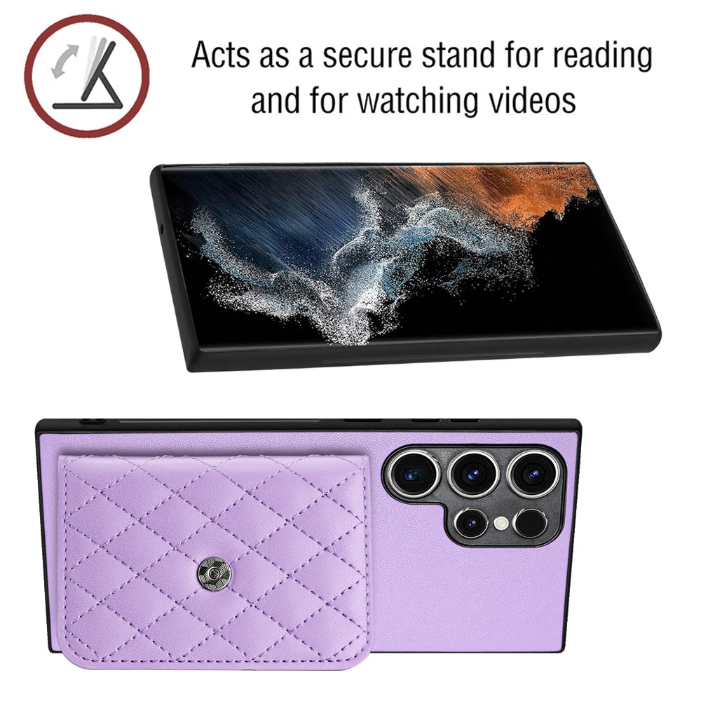 For Samsung Galaxy S23 Ultra 5G Case - Rhombic Texture, RFID Blocking Wallet, Durable PU Leather with Lanyard