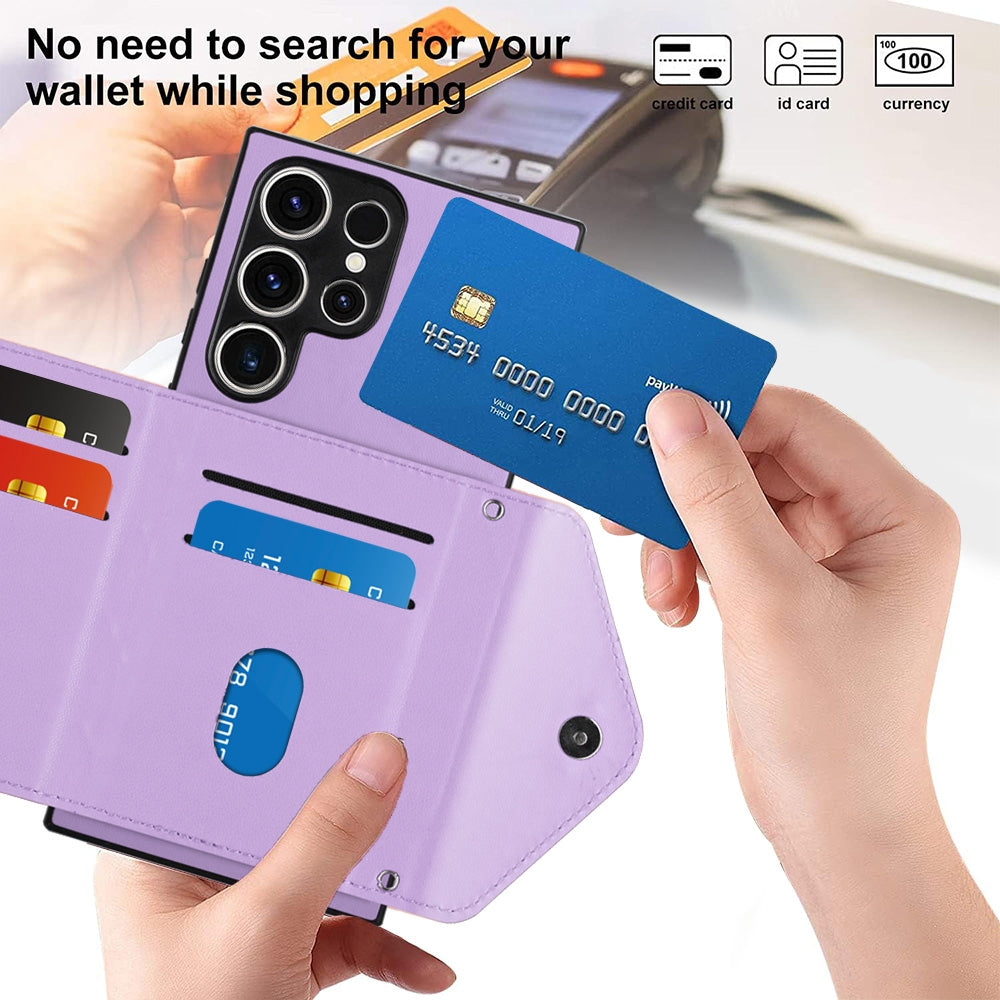 For Samsung Galaxy S23 Ultra 5G Case - Rhombic Texture, RFID Blocking Wallet, Durable PU Leather with Lanyard