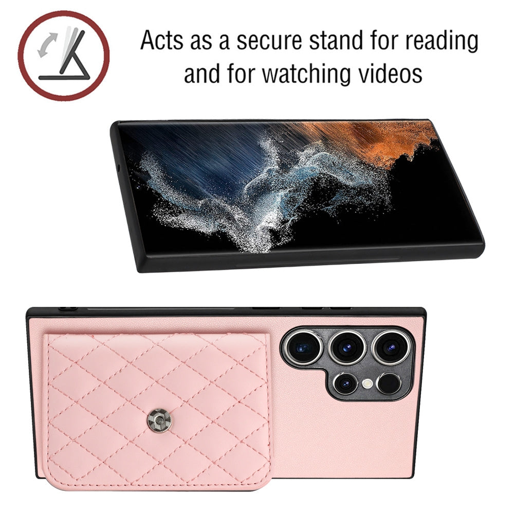 For Samsung Galaxy S23 Ultra 5G Case - Rhombic Texture, RFID Blocking Wallet, Durable PU Leather with Lanyard